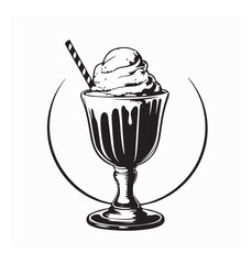 A glass of vanilla milkshake topped with whipped cream image vector isolated on white background.