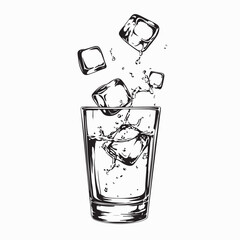 Glass Of Ice Cold Water With Floating Ice Cubes Image Vector Isolated on White Background.
