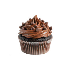 chocolate cupcake with chocochips isolated on transparent png