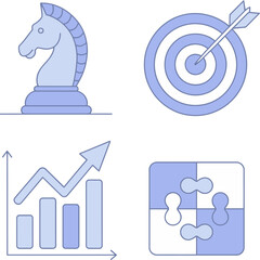 KPI analysis icon set. Growth monitoring, performance reports, key indicators, analytical visuals for business  