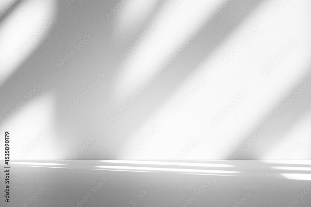 Poster Wall interior background, studio and backdrops show products.with shadow from window color white and grey. background for text insertion and presentation product	