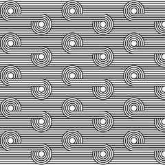 Black and white geometric circle linear background seamless pattern. Modern vector illustration for greeting card, cover, flyer, wallpaper. Abstract texture ornament design, repeating tile