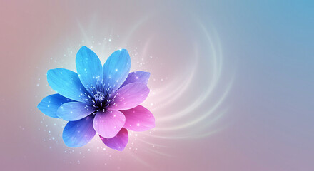 A beautiful and vibrant digital artwork of a blue and purple flower with sparkling details