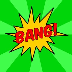 Cartoon comic speech bubble with the text “Bang” in the form of an explosion effect.