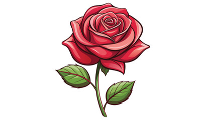Naklejka premium Single red rose illustration with green leaves