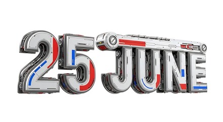 Futuristic 25 June Text Concept, Detailed Sci-Fi Font Style Design