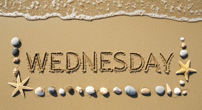 Wednesday Beach Day: Seashells, Starfish, and Sandcastles Written in the Sand