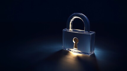 Fototapeta premium Transparent padlock, digital security concept, glowing background
