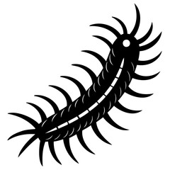 Illustration of a black centipede with many legs and a white background space on transparent background