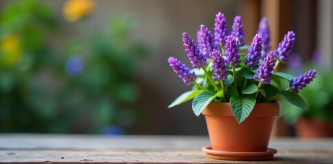 Vibrant purple lavender blooms in terracotta pot, flower, pot, spring