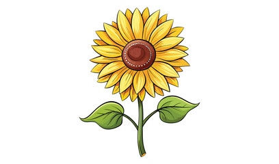 Obraz premium Single sunflower with two leaves illustration