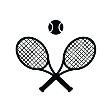 Crossed tennis rackets with tennis ball isolated on white background.