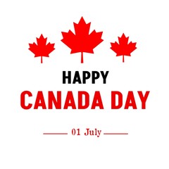 Illustration of Canada's Independence Day which was celebrated on July 1, 1867. Poster, banner, sticker, canadian flag, maple leaf, red, white, Happy Canada Day.