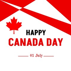 Illustration of Canada's Independence Day which was celebrated on July 1, 1867. Poster, banner, sticker, canadian flag, maple leaf, red, white, Happy Canada Day.