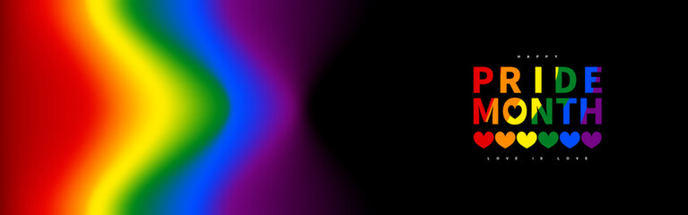 Obraz na płótnie Canvas Pride month banner design colors gradient on black background. Horizontal design. Vector illustration.