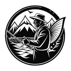 Laser Engrave Files Fly Fisherman Scene svg