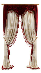 Elegant red and cream decorative curtains.
