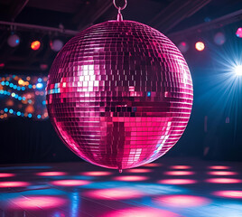 Pink disco ball on the club 