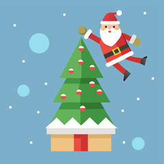 santa-flying-above-a-christmas-tree-delivering-gifts