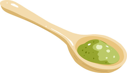 matcha green tea powder in a wooden spoon