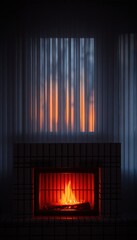 Naklejka premium Cozy fireplace in a room with curtains