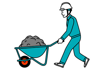 一輪車（ネコ）で土を運ぶ作業員の男性 © pawz