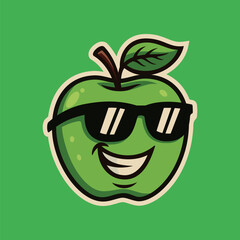 Smiling cool Apple with sunglass - cartoon mascot illustration character vector clip - tee design for printing. Good for poster, wallpaper, t-shirt, gift.