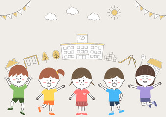 学校にいる子供たちのイラスト