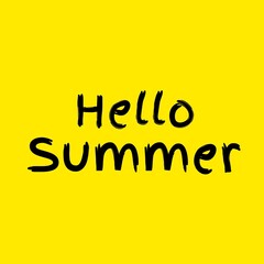 Cartoon illustration, colorful Hello Summer writing comic for poster, banner, sticker, social media.