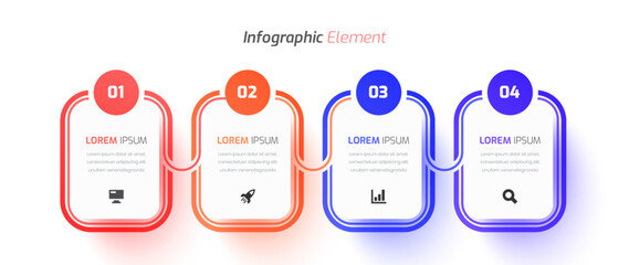 Business Infographic Template Design with Rectangle Label, Icon and 4 Number. Suitable for Process Diagram, Presentations, Workflow Layout, Banner, Flow Chart, Infographic