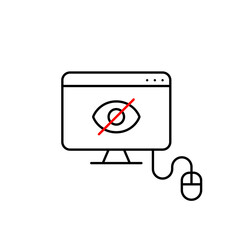 Vector icon of computer and mouse with crossed-out eye on screen, symbolizing hidden activity, private browsing, or invisible monitoring. Ideal for cybersecurity apps, privacy tools, and IT platforms