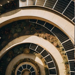 Aerial View of Spiral Garden with Solar Panels