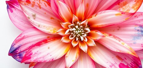 Fototapeta premium Intricate watercolor flower petals, vibrant hues against stark white, watercolor painting, white backdrop