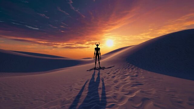 Tranquil Dawn with Alien Silhouette