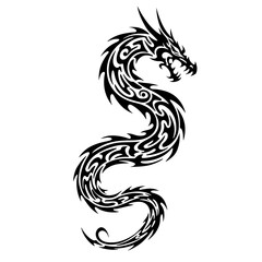 Fototapeta premium Detailed black tribal dragon with sharp spikes and intricate swirling patterns on a white background view