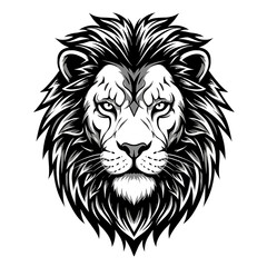 Obraz premium Illustration of a majestic lion head with detailed mane in black and white vector format design style