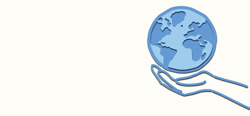 blue save earth globe with open hands with copyspace place for text illustration, blue earth symbol background, globe sign backdrop, Planet Protection World Design, Environmental Awareness Poster