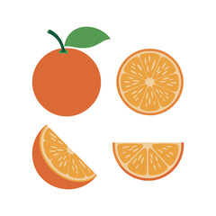 Flat Design Orange Fruit Set – Whole, Halved, Sliced Citrus Vector Illustration