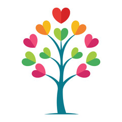 Romantic heart tree with symbolic love elements on transparent PNG Background