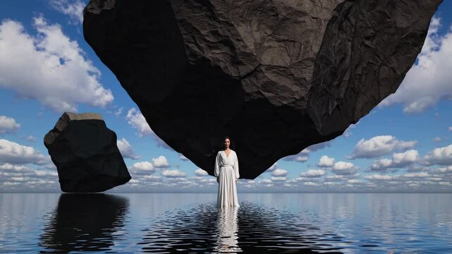 Confident Figure on a Surreal Sea