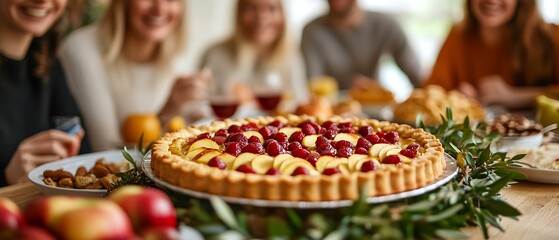 Fototapeta premium Thanksgiving dinner, apple pie, vegan options.
