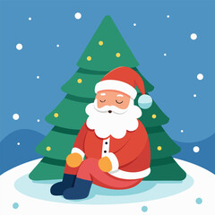 vector-illustration-of-santa-resting-under-a-snowy