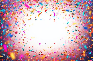 Colorful confetti falling against bright and radiant background creating festive and celebratory atmosphere