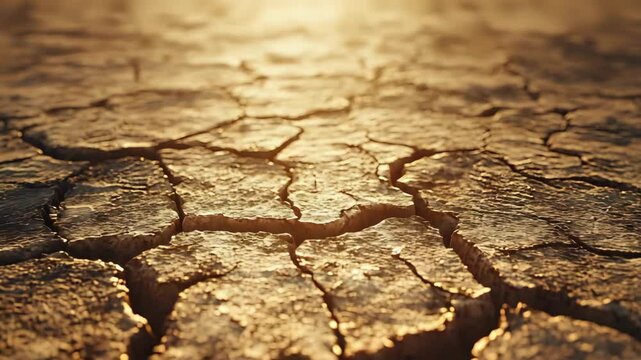 Cracked desert ground in high detail under the intense sunlight with natural texture and heat shimmer effect