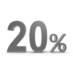 20 Percent Off Silver Discount Label Isolated on Transparent Background