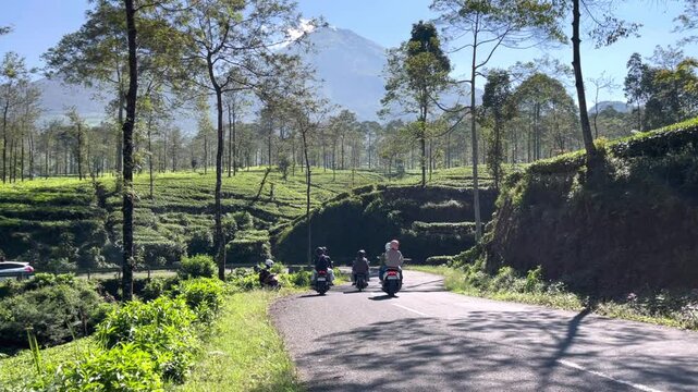 Street Scene with Beautiful Natural Scenery in Wonosobo, Indonesia