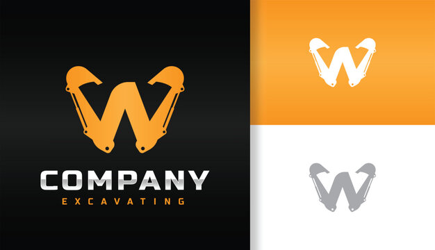 letter w excavator logo company construction