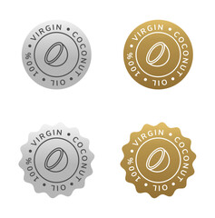 virgin coconut oil label silver and gold color. natural ingredient for cosmetic or beauty product.
