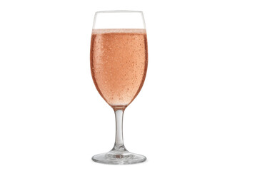 Chilled rosé wine glass sparkling with moisture droplets, transparent backdrop highlighting crisp summer refreshment