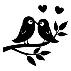 Adorable Love Birds on Branch Romantic Silhouette Illustration